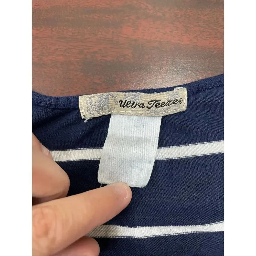 Ultra Teeze Navy Stripe Short Sleeve Tee with Pearls Size 2X